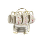 Juego de Tazas de Café Home ESPRIT Amarillo Blanco Rosa Lila Metal Dolomita 180 ml