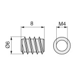 Tuerca Embutir Laton Rosca Madera D6-8 M4  Ideal Para Pomos Y Tiradores De Madera. (100 uds.)