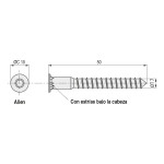 Tornillo Autorroscante Rosca Madera, Allen Zincado 7-50 Cabeza Plana Con Punta (100 uds.)