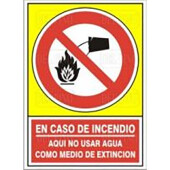 Señal 409 Plast.420X297"No Agua P/Ext" En Caso De Incendio No Usar Agua