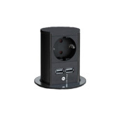 Modulo Enchufes Elevator 1Schuko+2Usb Negro  Alum.anod.negro Mate. Pure Black.