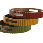 Bandeja Home ESPRIT Amarillo Verde Coral Madera de mango 30 x 30 x 5 cm (3 Unidades)