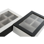 Caja para Infusiones Home ESPRIT Blanco Negro Metal Cristal Madera MDF 23 x 15 x 6,5 cm (2 Unidades)
