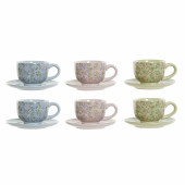 Juego de Café DKD Home Decor Azul Verde Rosa Metal Dolomita 180 ml Floral
