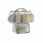 Juego de Café DKD Home Decor Azul Verde Rosa Metal Dolomita 180 ml Floral