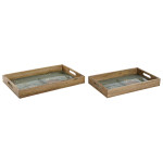 Juego de Bandejas Home ESPRIT Azul Natural Madera de mango 43,5 x 27 x 5,5 cm (2 Unidades)