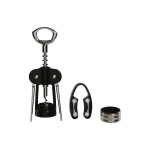 Set de Accesorios para Vino Home ESPRIT Negro Natural Acero Inoxidable Madera MDF 21 x 14,5 x 5,4 cm