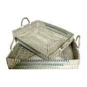 Juego de Bandejas DKD Home Decor Blanco Turquesa Natural 48 x 38 x 15 cm (2 Unidades)