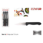 Set de Cuchillos Peladores Cuyfor Negro Plateado Acero Inoxidable 7,5 cm 6 Piezas (24 Unidades)