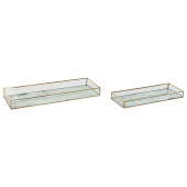 Juego de Bandejas Home ESPRIT Blanco Dorado Moderno 42 x 15 x 4 cm (2 Unidades)