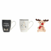 Taza Mug DKD Home Decor Negro Blanco Porcelana Bone China (360 ml) (2 Unidades)