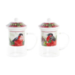 Taza para Infusión DKD Home Decor Pájaro Cristal Porcelana Rojo (300 ml) (2 Unidades)