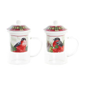Taza para Infusión DKD Home Decor Pájaro Cristal Porcelana Rojo (300 ml) (2 Unidades)