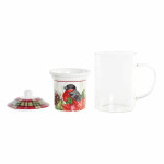 Taza para Infusión DKD Home Decor Pájaro Cristal Porcelana Rojo (300 ml) (2 Unidades)