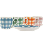 Juego de 6 Tazas con Plato Home ESPRIT Azul Blanco Verde Naranja Rosa Porcelana Rayas Mediterráneo 90 ml