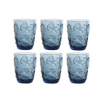 Set de Vasos Home ESPRIT Azul Cristal Mediterráneo Con relieve 290 ml (6 Unidades)