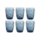 Set de Vasos Home ESPRIT Azul Cristal Mediterráneo Con relieve 290 ml (6 Unidades)