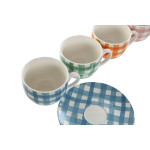 Juego de 6 Tazas con Plato Home ESPRIT Azul Verde Naranja Rosa Porcelana Rayas Mediterráneo 240 ml