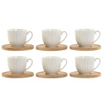 Juego de 6 Tazas con Plato Home ESPRIT Blanco Bambú Porcelana 90 ml