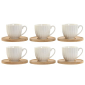 Juego de 6 Tazas con Plato Home ESPRIT Blanco Bambú Porcelana 90 ml