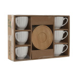 Juego de 6 Tazas con Plato Home ESPRIT Blanco Bambú Porcelana 90 ml