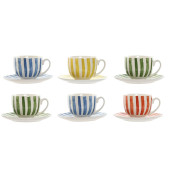 Juego de 6 Tazas con Plato Home ESPRIT Amarillo Azul Verde Coral Porcelana 240 ml