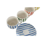 Juego de 6 Tazas con Plato Home ESPRIT Amarillo Azul Verde Coral Porcelana 240 ml