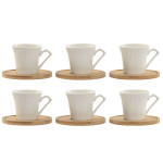 Juego de 6 Tazas con Plato Home ESPRIT Blanco Bambú Porcelana 90 ml