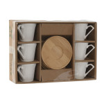 Juego de 6 Tazas con Plato Home ESPRIT Blanco Bambú Porcelana 90 ml