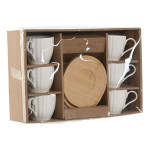 Juego de 6 Tazas con Plato Home ESPRIT Blanco Natural Bambú Porcelana 220 ml