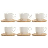 Juego de 6 Tazas con Plato Home ESPRIT Blanco Natural Bambú Porcelana 220 ml