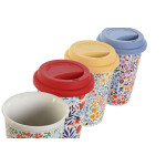 Taza con Tapa DKD Home Decor Multicolor Flores 400 ml (4 Unidades)