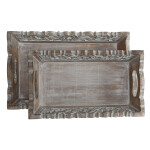 Juego de Bandejas Home ESPRIT Blanco Natural Madera de mango 40,5 x 25,5 x 6,5 cm (2 Unidades)