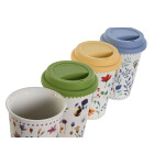 Taza con Tapa DKD Home Decor Multicolor Flores 400 ml (4 Unidades)