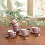 Taza con Plato Quid Vita Morning Rosa Cerámica 90 ml (6 Unidades)