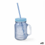 Jarra con Tapa y Pajita Quid Maison Azul Vidrio 450 ml (12 Unidades)