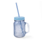 Jarra con Tapa y Pajita Quid Maison Azul Vidrio 450 ml (12 Unidades)
