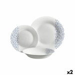 Vajilla Vivalto Azul Blanco Vidrio opalino Lluvia 18 Piezas (2 Unidades)