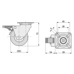 Rueda Giratoria Celia Aro Doble Goma Ø50 Plástico Con Freno Capacidad Carga 60Kgs.
