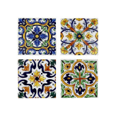 Posavasos DKD Home Decor Azulejo 4 Unidades (10,8 x 10,8 x 0,7 cm)