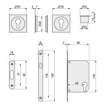 Kit Cerradura Puerta Corredera 55X55 Niquel Satinado Cilindro 20-20 Niquelado.