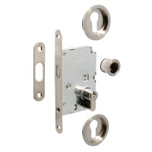Kit Cerradura Puerta Corredera Niquel Satinado  Cilindro 20-20 Niquelado.