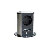 Modulo Enchufes Elevator 1Schuko+2Usb  Aluminio Anodizado Y Plast.negro.