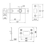 Picaporte Tubular Canto Recto Nº6/45Mm. Latonado Cuadradillo 8Mm Frente 57X25Mm