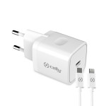 Cargador de Pared + Cable USB C Celly iPhone Blanco 20 W