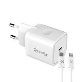 Cargador de Pared + Cable USB C Celly iPhone Blanco 20 W