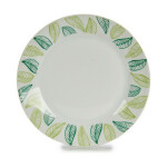 Plato de Postre Blanco Verde Porcelana 19 x 2 x 19 cm Hojas (10 Unidades)