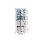 Juego de Tazas de Café DKD Home Decor Amarillo Azul Multicolor Turquesa Granate Metal Gres 150 ml