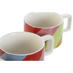 Juego de Tazas de Café DKD Home Decor Blanco Multicolor Marrón claro Metal Bambú Dolomita 260 ml