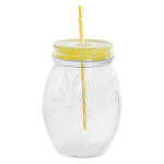 Vaso con Pajita DKD Home Decor Metal Cristal (330 ml) (9 x 6.5 x 13.5 cm)